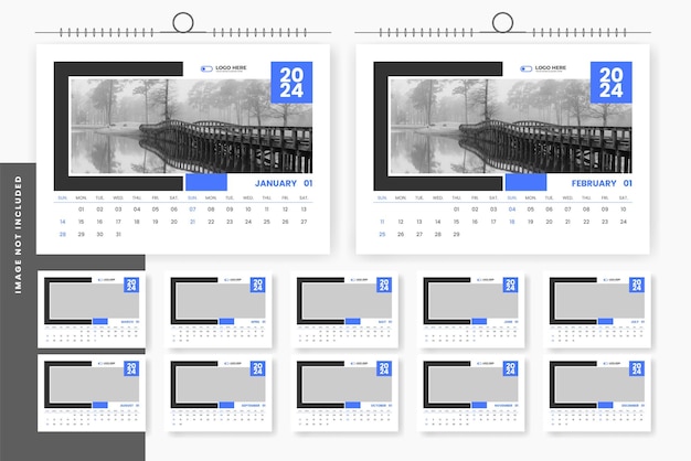 Vettore modello astratto moderno di progettazione del calendario da tavolo 2024