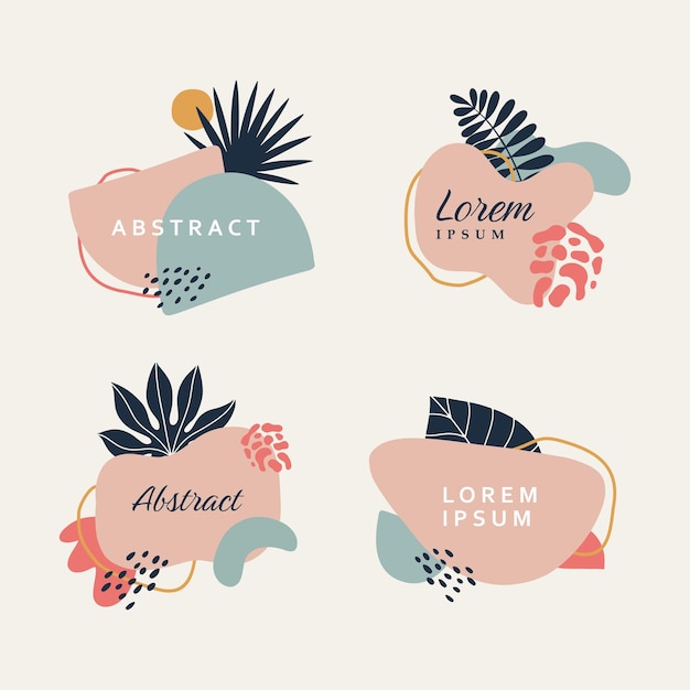 Vector modern abstract art backgrounds with abstract shapes and botanical leaves