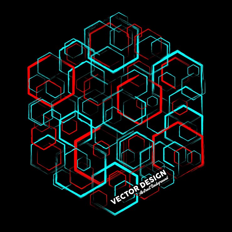 Modern abstract background in blue and red colors made of random hexagon shapes