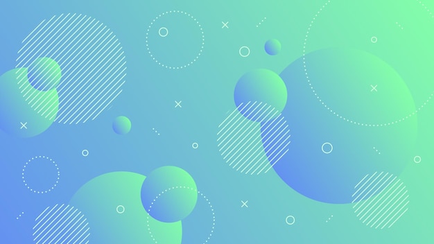 Modern Abstract Background with Motion Round Retro Memphis and Blue Green Gradient Color