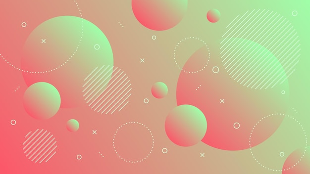 Modern Abstract Background with Motion Round Retro Memphis and Green Red Pink Gradient Color