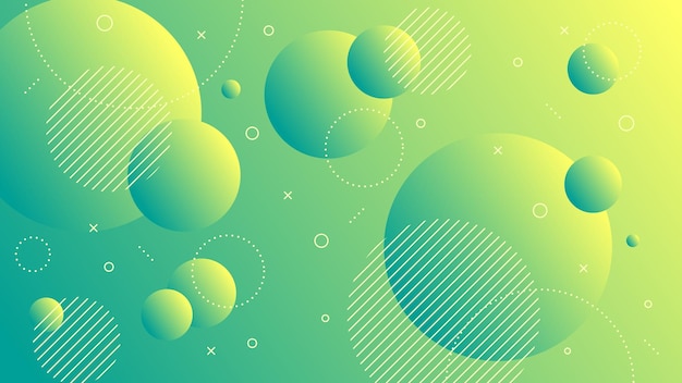 Modern Abstract Background with Motion Round Retro Memphis and Green Yellow Gradient Color