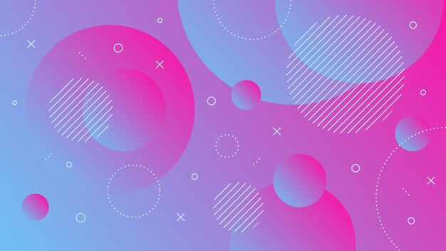 Modern Abstract Background with Motion Round Retro Memphis and Purple Pink Blue Gradient Color