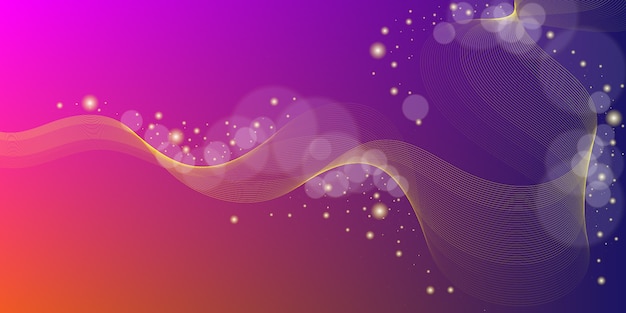 Modern abstract background with wavy line elements and glowing blur effect particles.