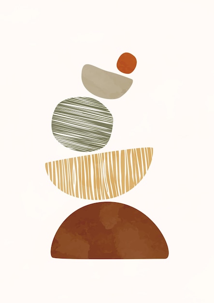 Vector modern abstract boho poster earth tones organic shapes. mid century balance print