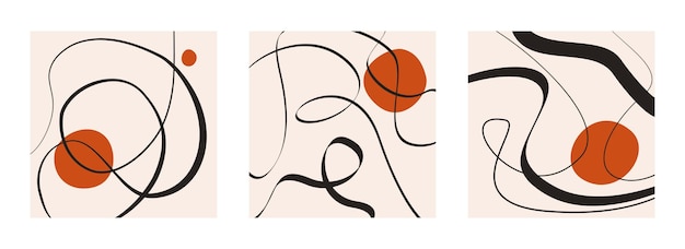 Modern abstract boho poster organic shapes  lines. minimalist mid century style vector illustration