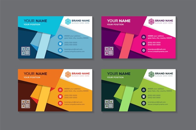 Современные абстрактные визитные карточки дизайн шаблона один боковой слой оригами концепция бумаги четыре цвета