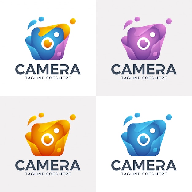 Vettore logo della fotocamera astratto moderno con stile 3d.