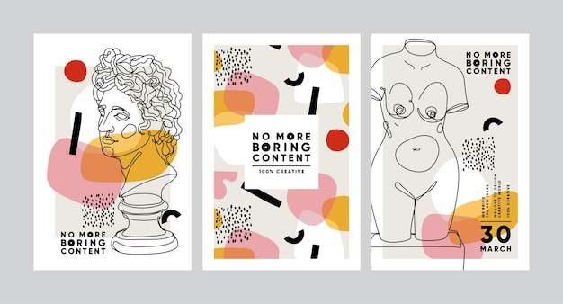 Modern abstract cards with ancient sculptures Set of vector banners in trendy contemporary style