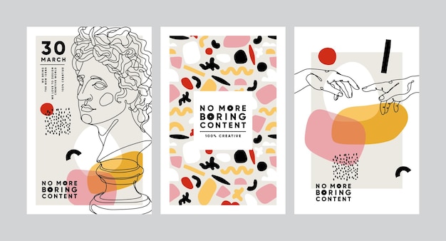 Modern abstract cards with ancient sculptures Set of vector banners in trendy contemporary style