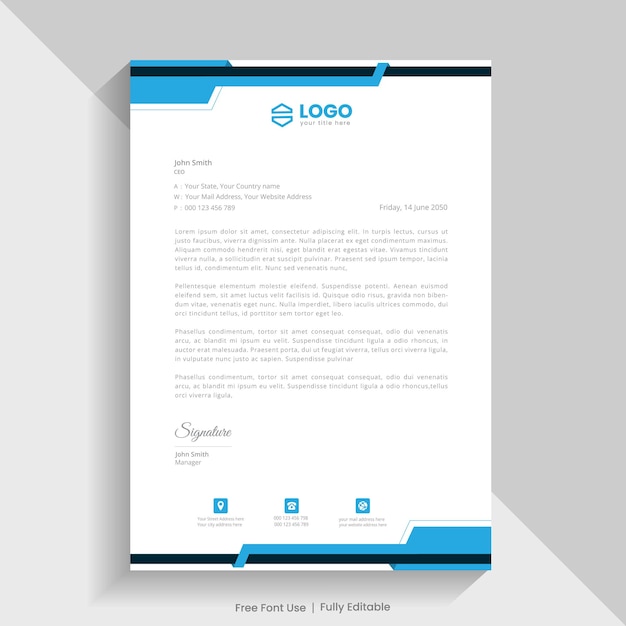 Modern abstract corporate style letterhead template in a4 size