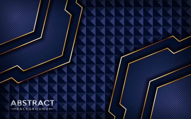 Modern abstract dark navy blue background with golden lines.