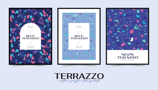 Modern abstract design poster templates collection with terrazzo texture