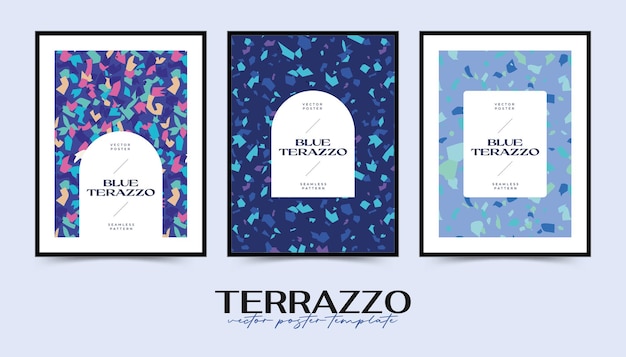 Modern abstract design poster templates collection with terrazzo texture