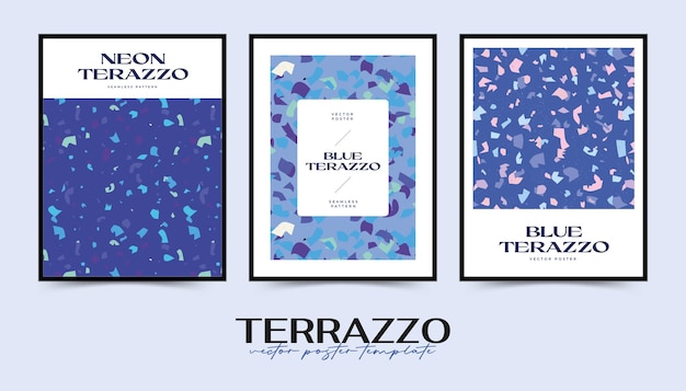 Modern abstract design poster templates collection with terrazzo texture