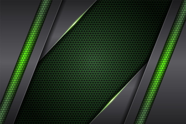 Vector modern abstract futuristic technology 3d diagonal metallic background with shiny green hexagon pattern