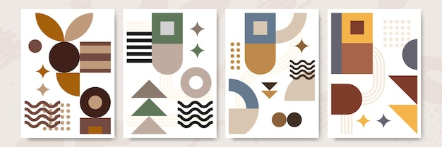 Vettore copertina del poster geometrico astratto moderno design minimalista delle forme della composizione boho bauhaus retrò sfondo geometrico colorato illustrazione vettoriale