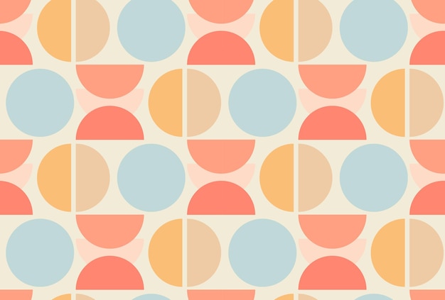 Modern abstract geometrisch naadloos patroon met cirkelvormen in trendy pastelkleuren. Retro achtergrond. Printachtergrond in Bauhaus-stijl.