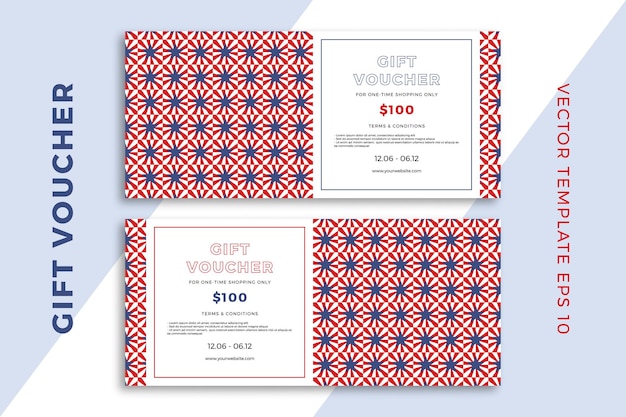 Modern abstract gift card templates. Patriotic discount coupon or certificate mockup with stars