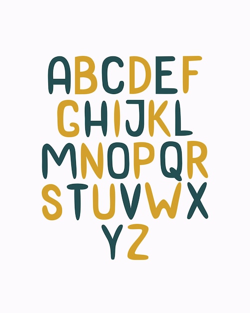 Современные абстрактные рисованной алфавит в плоском красочном стиле Модный векторный дизайн, изолированные на белом