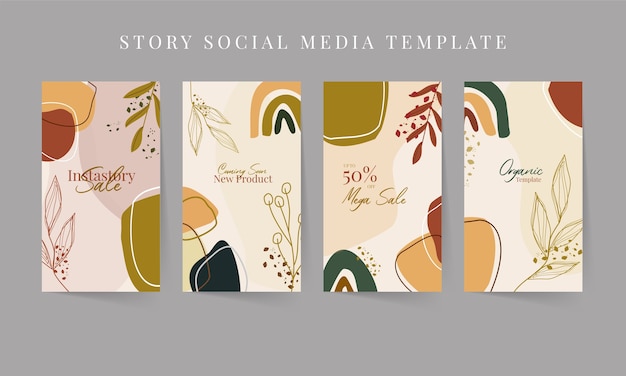 Modern abstract hand drawn organic social media story template set with earth tone