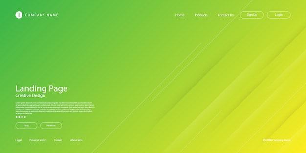 Modern abstract landing page with diagonal lines or stripes elements and yellow green color pastel gradient with a digital technology theme.