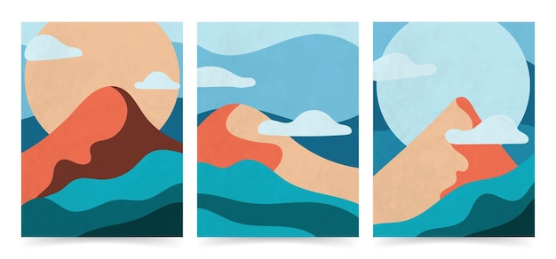 ベクトル 波飾り自然の芸術の背景を持つ現代の抽象的な風景ポスター デザイン