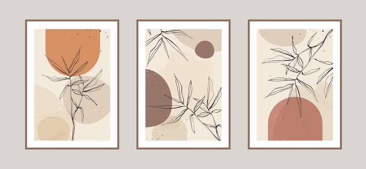 Vector modern abstract leaves line art background with different shapes for wall decoration postcard