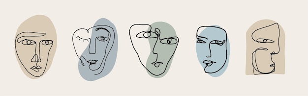 Modern abstract line minimalistic women faces arts set with different shapes for wall decoration