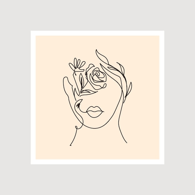 Modern abstract line minimalistic women faces poster arts set with different wall color postcard or brochure cover design different woman faces one line art vector illustrations design