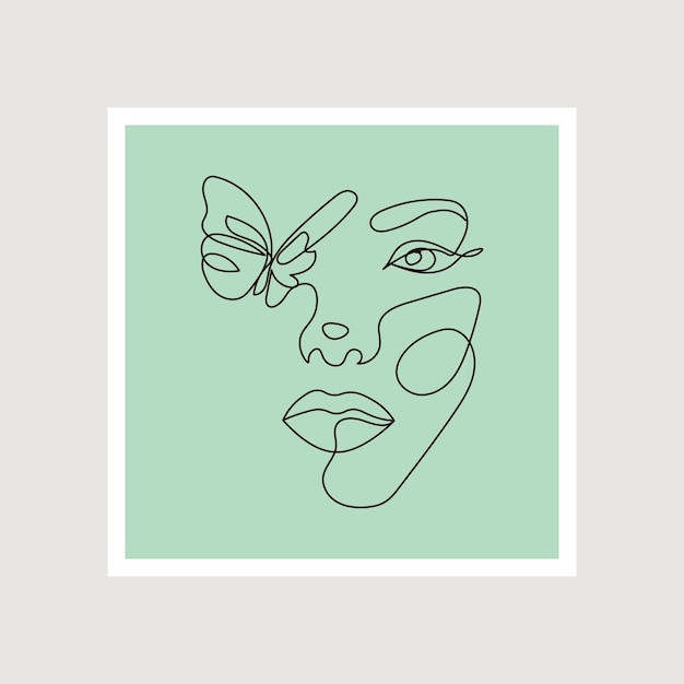 Vector modern abstract line minimalistic women faces poster arts with different wall color postcard or brochure cover design different woman faces one line art vector illustrations design