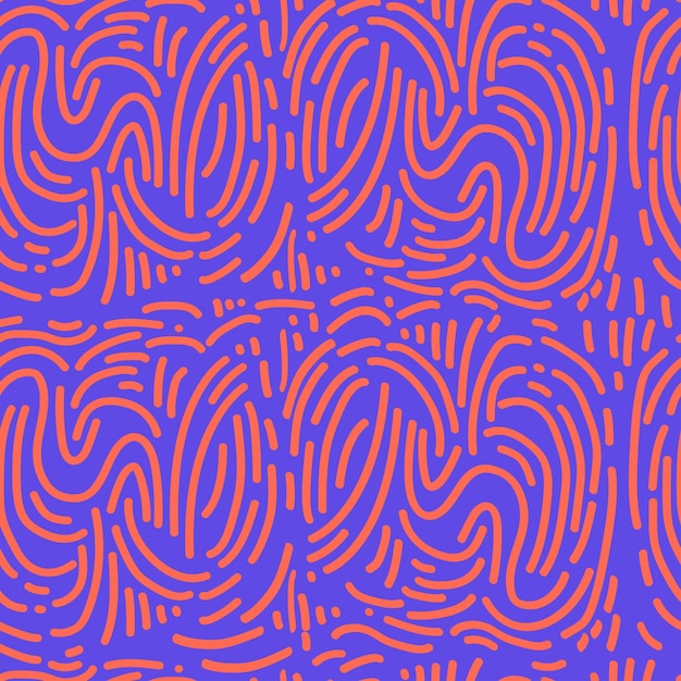 보라색 배경에 현대 추상 선형 원활한 패턴 흩어져 곡선 대비 선