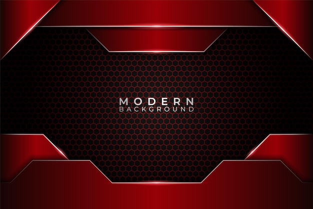 Modern abstract metallic background glossy red with shiny effect on hexagon pattern