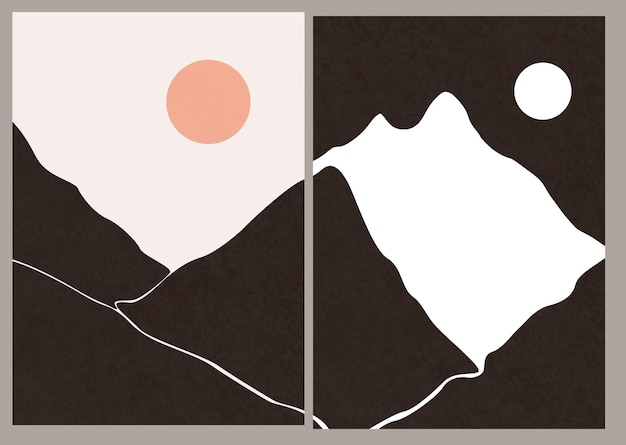 Современные абстрактные минималистичные пейзажные плакаты пустынное солнце и луна дневная и ночная сцена пастельные тона землистых тонов отпечатки середины века в стиле бохо плоский дизайн