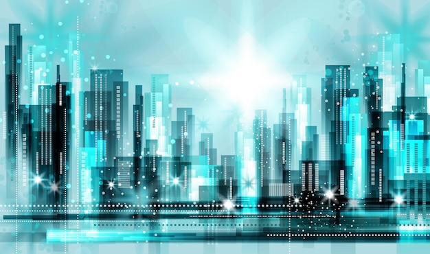 Vector modern abstract night cityscape skyline vector illustration