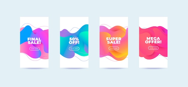 Modern abstract  sale banners set flat geometric liquid shapes gradient