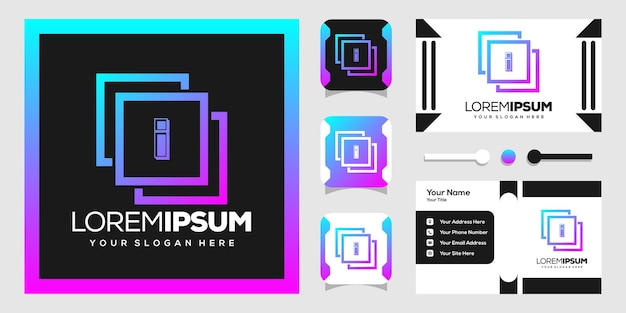 modern abstract three squares logo design with letters i