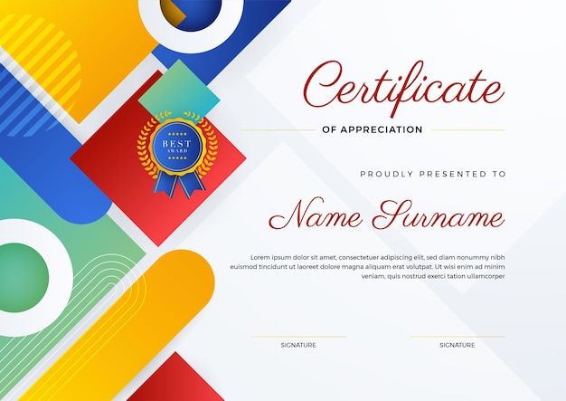 Modern abstract with colorful element certificate design template Can be used for business card diploma invitation award achievement degree medal sport event and appreciation