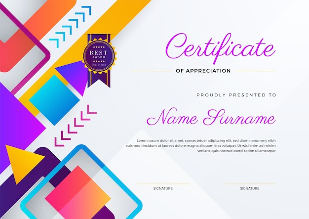 Modern abstract with colorful element certificate design template Can be used for business card diploma invitation award achievement degree medal sport event and appreciation