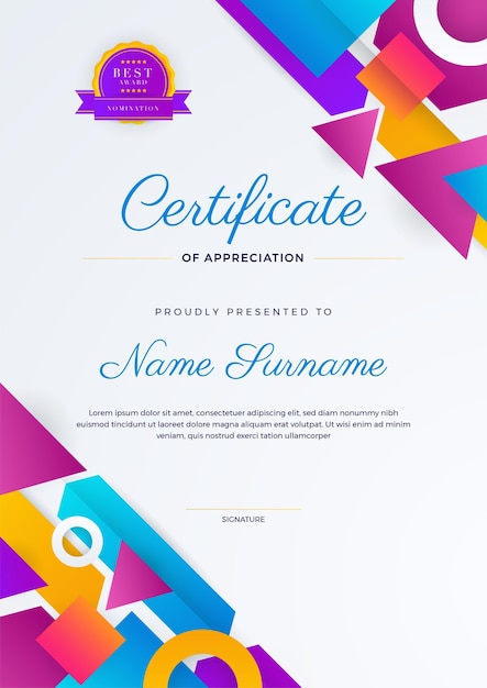 Modern abstract with colorful element certificate design template Can be used for business card diploma invitation award achievement degree medal sport event and appreciation