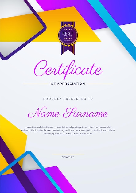 Modern abstract with colorful element certificate design template Can be used for business card diploma invitation award achievement degree medal sport event and appreciation