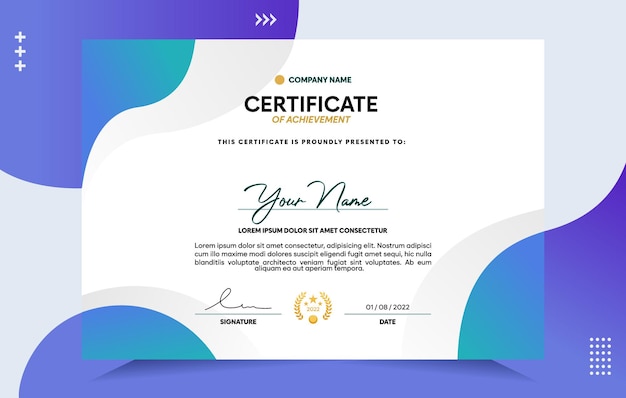 Modern of achievement certificate template