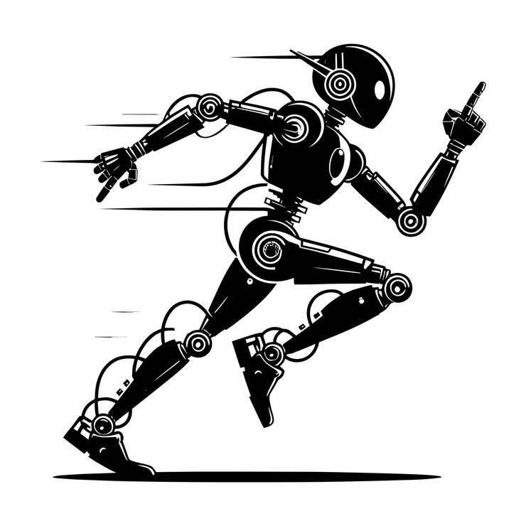 Vector modern action war robot running silhouette vector illustration isolated on a white background