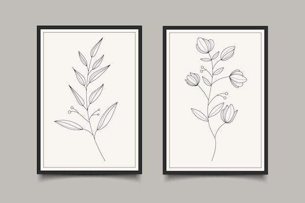modern aesthetic floral line art drawing for wall decoration design