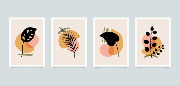 Modern aesthetic minimalist abstract plants illustrations. Contemporary composition wall decor art posters collection.