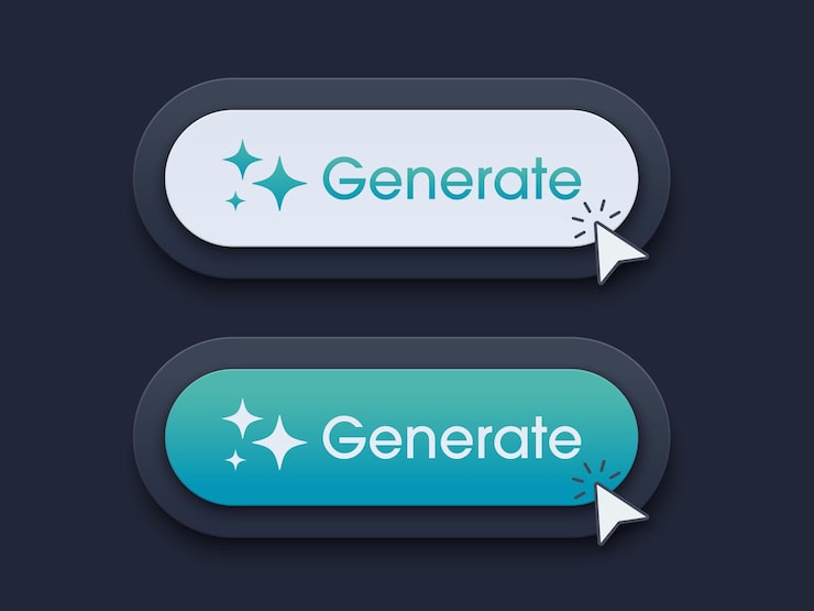 Vector modern ai generative button ai is entered by a command prompt to generate ideas generatepress button in trendy neumorphic style for apps websites interfaces ui ux elements vector illustration
