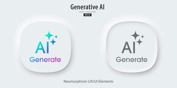 Vector modern ai generative button ai is entered by a command prompt to generate ideas generatepress button in trendy neumorphic style for apps websites interfaces ui ux elements vector illustration