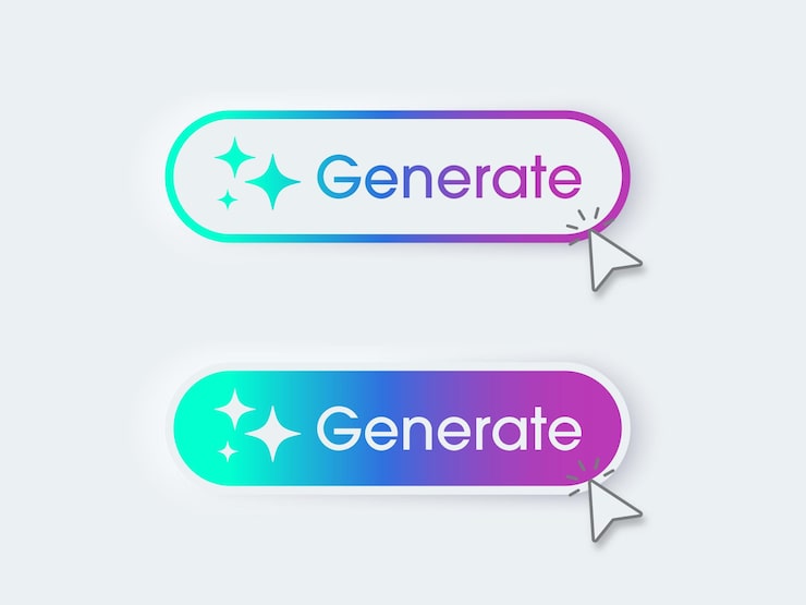 Vector 現代人工智能生成按人工智能是通過命令提示符輸入的,以生成想法.為應用程式的網站,以時尚的新型風格按下 generatepress 按鈕.界面 ui ux 元素 矢量插圖