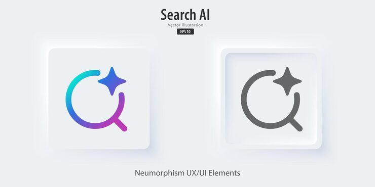 Vector modern ai search engines button analysis from machine learning search button in trendy neuromorphic style for apps websites and interfaces ui ux elements vector illustration