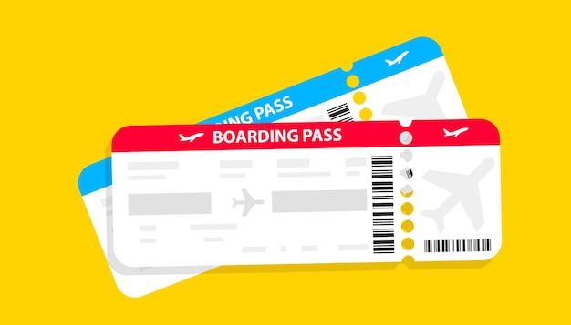 ベクトル 飛行時間と乗客名を使用した最新の航空券デザイン。飛行機のチケットはピクトグラムをベクトルします。航空会社の搭乗券テンプレート。ベクトルイラスト。航空輸送の概念